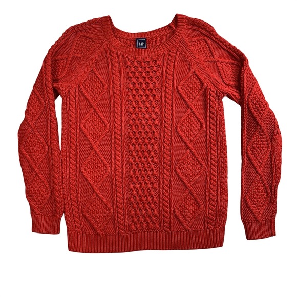 GAP Sweaters - Gap Chunky Cable Knit Sweater Womens Small Red 100% Cotton Crewneck
